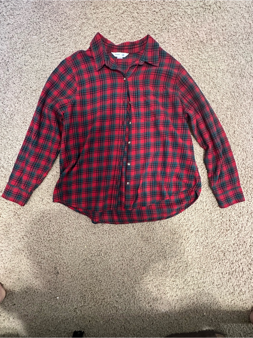 Old Navy Red and Dark Green Plaid Flannel Shirt